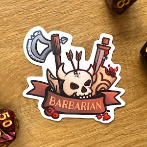 Adesivo barbaro / Adesivi di classe 5e per laptop / Vinile lucido impermeabile lavabile in lavastoviglie / Regalo fatto a mano per DM, amanti dei TTRPG, Game Master