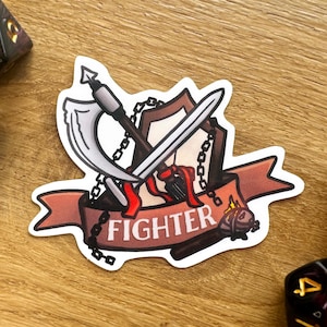 Sticker vechter | 5e klas sticker voor laptop | Vaatwasmachinebestendig en waterdicht glanzend vinyl | Handgemaakt cadeau voor DM, TTRPG Lover, Game Master