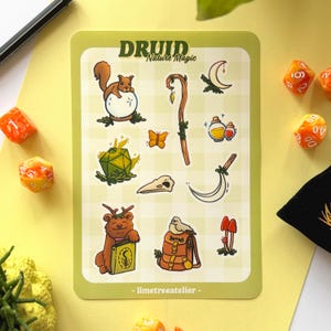 Druid Sticker Sheet Druiden Klasse | mattes oder glänzendes Vinyl Stickerbogen 12x7cm | handgemachte Aufkleber, Fantasy Dungeon Master Gift