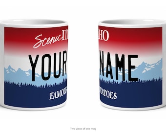 Idaho Personalized License Plate Mug, Custom Name Ceramic Coffee Cup