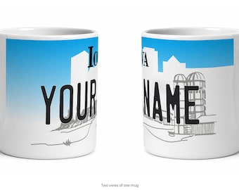 Iowa Personalized License Plate Mug, Custom Name Ceramic Coffee Cup