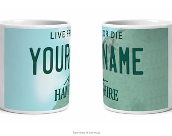 New Hampshire Personalized License Plate Mug, Custom Name Ceramic Coffee Cup
