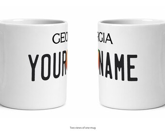 Georgia Personalized License Plate Mug, Custom Name Ceramic Coffee Cup