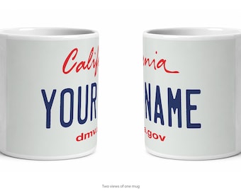 California Personalized License Plate Mug, Custom Name Ceramic Coffee Cup