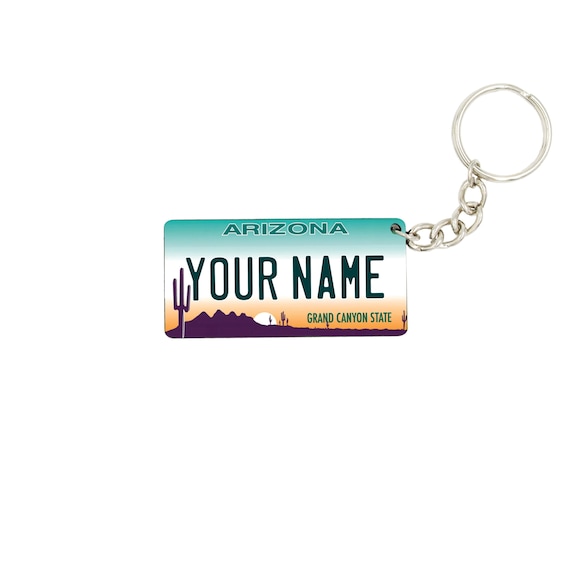 Personalized Arizona License Plate Keychain Custom Name Hardboard