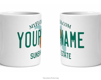 Florida Personalized License Plate Mug, Custom Name Ceramic Coffee Cup