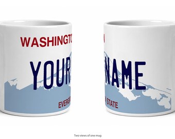 Washington Personalized License Plate Mug, Custom Name Ceramic Coffee Cup