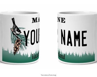 Maine Personalized License Plate Mug, Custom Name Ceramic Coffee Cup