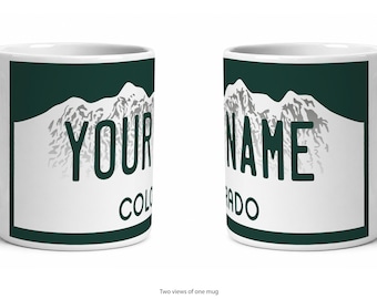 Colorado Personalized License Plate Mug, Custom Name Ceramic Coffee Cup