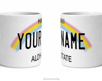 Hawaii Personalized License Plate Mug, Custom Name Ceramic Coffee Cup