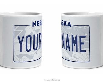 Nebraska Personalized License Plate Mug, Custom Name Ceramic Coffee Cup