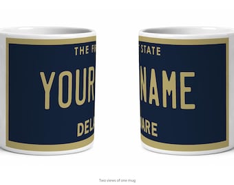 Delaware Personalized License Plate Mug, Custom Name Ceramic Coffee Cup