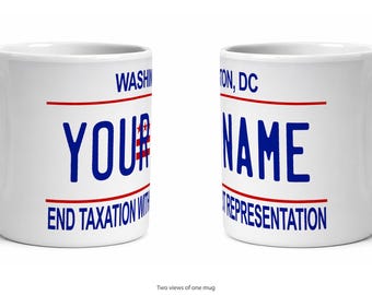 Washington DC Personalized License Plate Mug, Custom Name Ceramic Coffee Cup