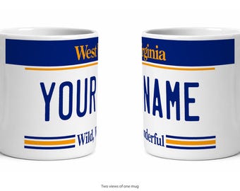 West Virginia Personalized License Plate Mug, Custom Name Ceramic Coffee Cup