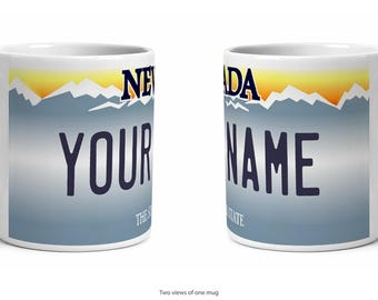Nevada Personalized License Plate Mug, Custom Name Ceramic Coffee Cup