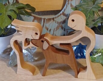 Couple with Dog Wood Figurine: Rustic Home Decor