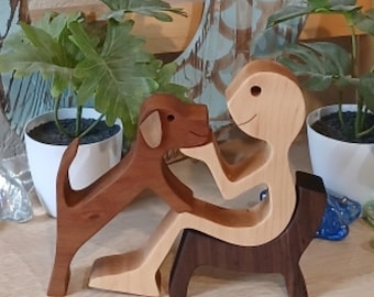 Wood Figurine – Boy and Dog, Dog Lover Gift