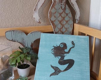 Mermaid & Seahorse Wooden Sign | Coastal Beach House Decor