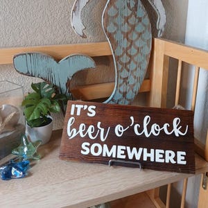 Handmade Beer O&#39;Clock Wood Sign: Rustic Bar Decor, Man Cave Gift