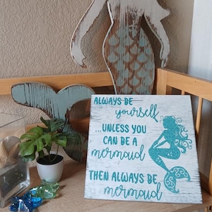 Mermaid Wood Sign: Rustic Beach House Decor, Coastal Wall Art