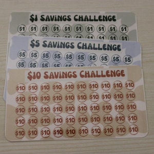 1 5 10 Dollar Laminated Savings Challenge A6 Envelope Inserts Reusable for Cash Envelopes | Budgeting Cash Stuffing Savings Goals Low Income