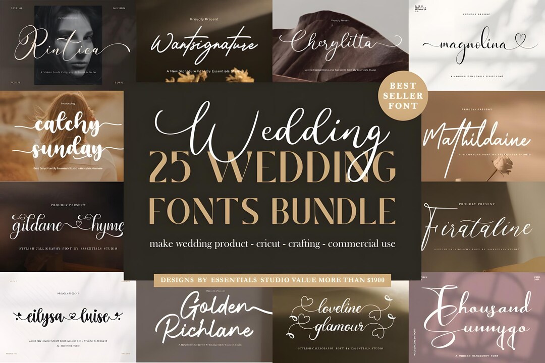 Romantic Script Font Bundle | 25 Wedding Calligraphy Fonts for ...