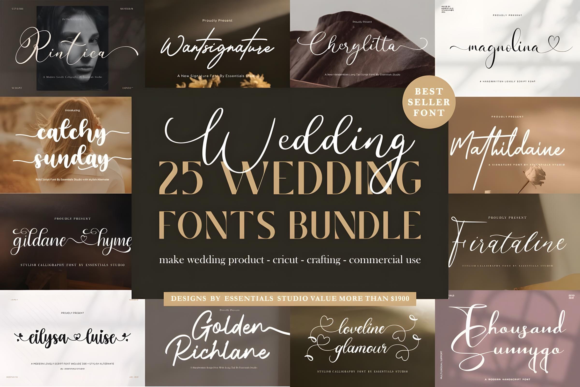 Romantic Script Font Bundle | 25 Wedding Calligraphy Fonts for ...