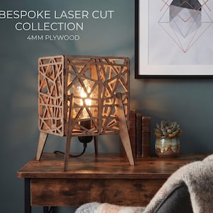 Geometric Wooden Table Lamp SVG - Square PlywooAd Laser Cut Light Template SVG PNG