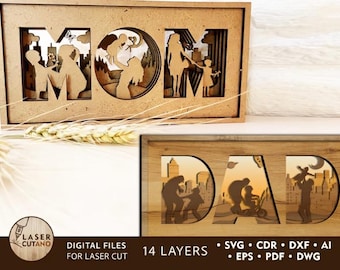 MOM DAD Mother's Day Laser Cut Father's Day Svg, Laser Templates, Mother's Day Svg Father's Day Svg, Layered Svg Dxf Ai Pdf,