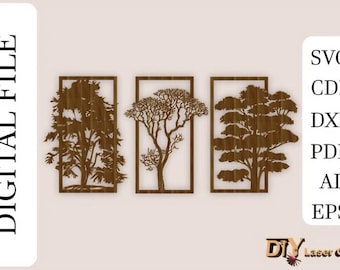 Tree Triptych Laser Cut, Nature Wall Art SVG, 3 Pane, Tree Wall Decor, Tree of Life , Wall Sign Files,Svg, DXF, CDR, Instant Download