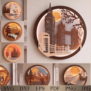 3D Layered Wall Decor Laser Cut Bundle, Mountain Forest SVG, Glowforge Multi Layer Art