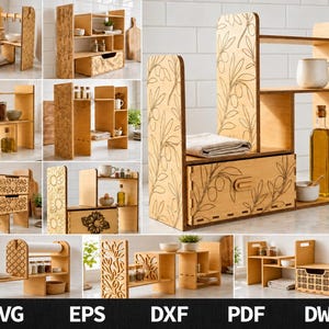 Kitchen Organizers Laser Cut Bundle - Plywood Spice Rack Utensil Holder DXF SVG