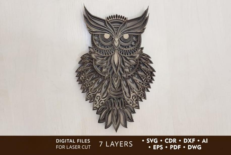 OWL Multilayer Laser Cut File, OWL Multilayer SVG Files for Cricut & Silhouette, 3D MultiLayer O