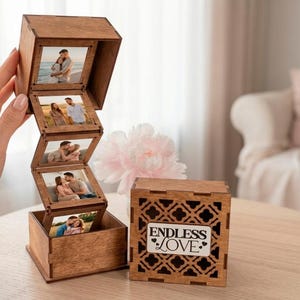 Wooden Love Photo Memory Box Laser Cut, Romantic Anniversary Picture Box SVG, Glowforge Surprise Keepsake File