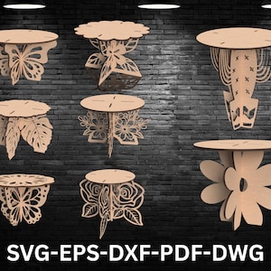 Floral & Nature Plant Pot Stand Bundle, Plant Pot Stand Svg,  Butterfly Flower Stand, Wooden Plant Holder Dxf, Cnc Laser Cut Plant Stand