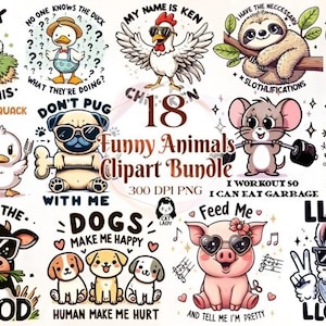 Funny Cute Animals Quotes Bundle, Funny Animal Quotes SVG, Funny Quotes PNG Sublimation, Funny Animal Sublimation Bundle Clipart,Digital SVG