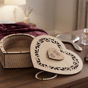 Heart Shaped Box Laser Cut Files SVG - Valentine Jewelry Memory Keepsake 3D