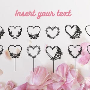 Peut inclure: Un ensemble de 12 toppers de gâteau en forme de cœur noir avec des motifs floraux. Les toppers sont parfaits pour ajouter une touche d'élégance à n'importe quel gâteau.