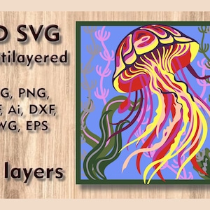 Jellyfish Mandala SVG Files, Nautical Papercut for Laser Cutting or Cricut, 3d Layer Stencil, DXF Templates for CNC Router, Multilayer Panel