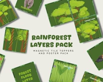 Pacchetto di abbinamento di strati e animali della foresta pluviale: adesivi magnetici per piastrelle (download digitale)