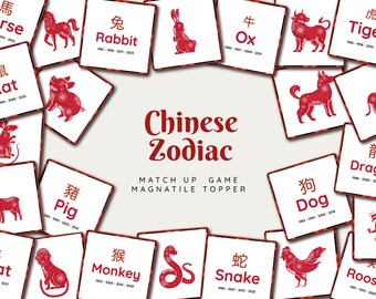Adesivi magnetici dello zodiaco cinese: gioco educativo di abbinamento (download digitale)