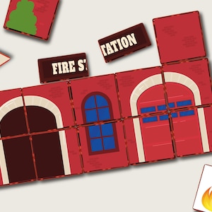 Fire Station & Truck Magnetic Tile Stickers: Fine Motor Skills (Digital Download)