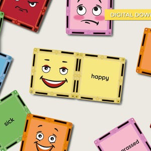 Emotionen magnetische Fliesenaufkleber - glückliche traurige aufregende Gefühle Aktivität - Sofortiger digitaler Download pädagogisch - Feinmotorik zum Anfassen