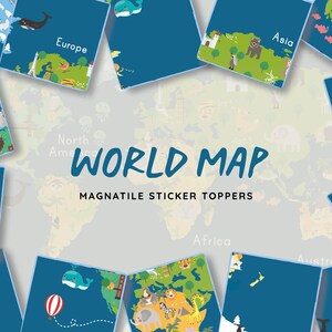 Weltkarte Kontinente magnetische Fliesenaufkleber - sofortiger digitaler Download Feinmotorik - Europa