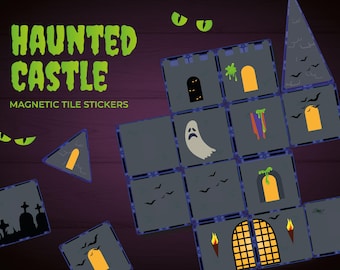 Adesivi magnetici per piastrelle a forma di castello infestato di Halloween: decorazioni fantasma spettrali (download digitale)