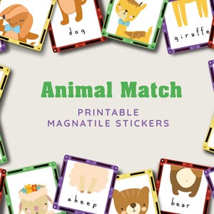 Animal Match Game: Magnetic Tile Stickers (Digital Download)