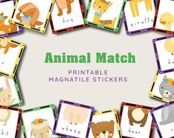 動物マッチゲーム：マグネット式タイルステッカー（デジタルダウンロード）