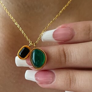 Vintage Emerald Zircon Necklace: 18K Gold Plated Stainless Steel