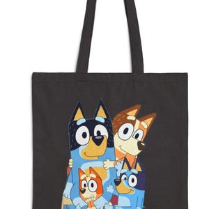 Whimsical Cotton Canvas Tote Bag, Eco-Friendly Shopping Bag, Cartoon Dog Lovers Gift, In My Bluey Era Bag, Fun Beach Tote