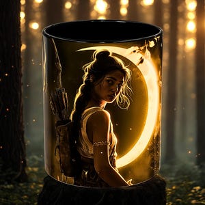 Tazza personalizzata Sagittario: design della dea Artemide, stile Art Nouveau